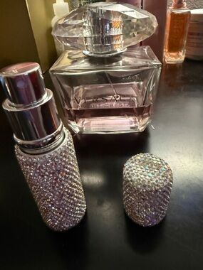 Versace Light Crystal Pink Glass Perfume Bottle Accent. Perfume bottle